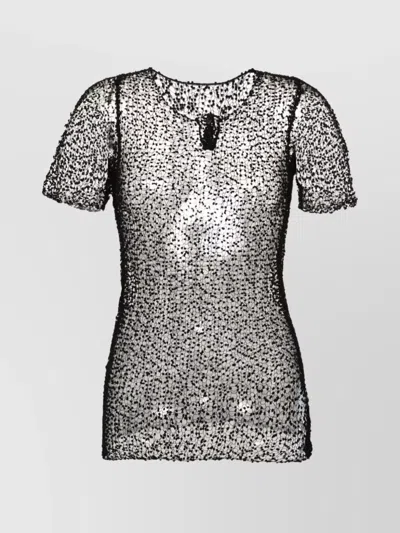 Maison Margiela Sheer Fabric Top With Polka Dot Embroidery In Black