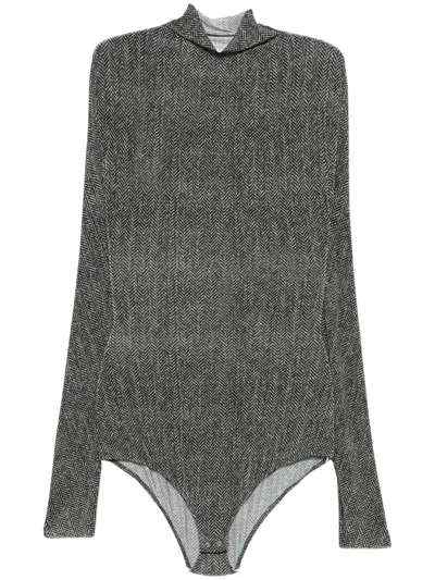 Maison Margiela Sheer Gradient High-neck Bodysuit With Long Sleeves In Purple