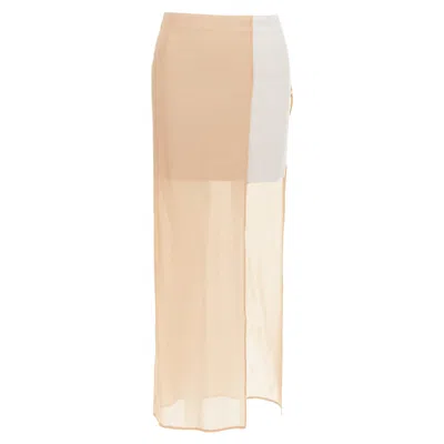 Maison Margiela Sheer Layered Asymmetric Skirt In Brown