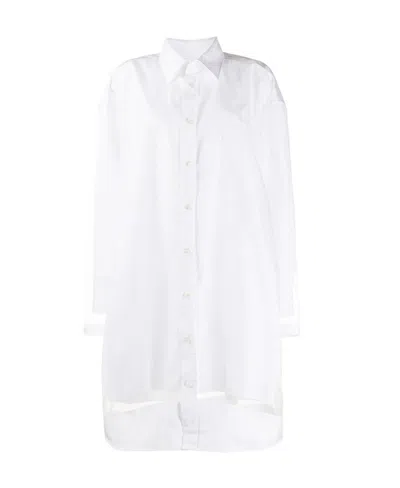 Maison Margiela Sheer Panelled Shirt Dress In White