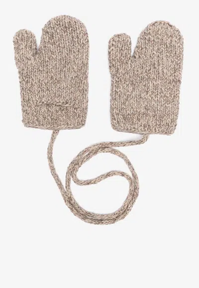 Maison Margiela Shetland Chunky Knit Wool Mittens In Beige