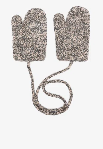 Maison Margiela Shetland Chunky Knit Wool Mittens In Gray
