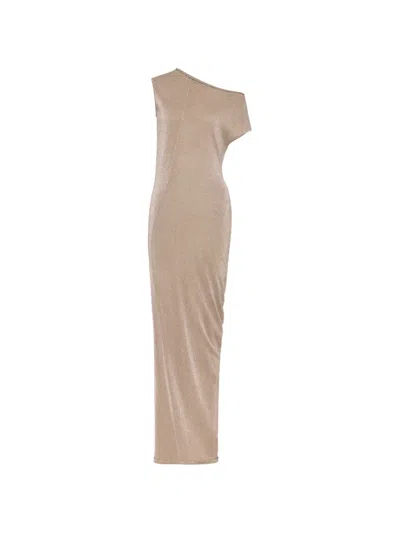 Maison Margiela Shimmer-knit Draped Maxi Dress In Neutral