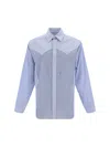 Maison Margiela Striped Shirt With Multi-layered Colorful Panels In Blue