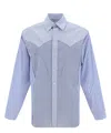 Maison Margiela Striped Shirt With Multi-layered Colorful Panels In Blue