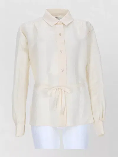 Maison Margiela Silk And Cotton Blend Blouse With Classic Collar And Puffed Sleeves In Neutral