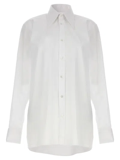 Maison Margiela Long Shirt With Pointed Collar And Buttoned Cuffs In White