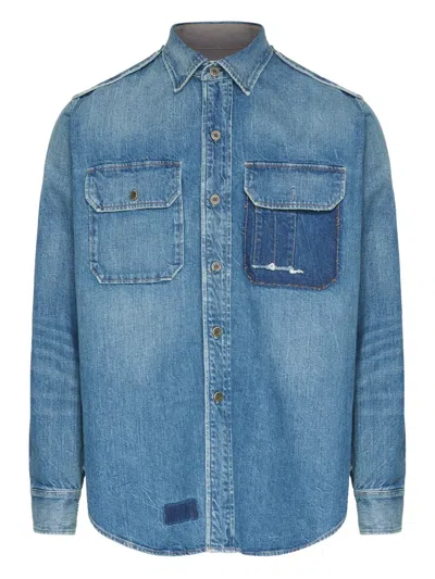 Maison Margiela Denim Long-sleeve Shirt With Classic Collar And Chest Pockets In Blue
