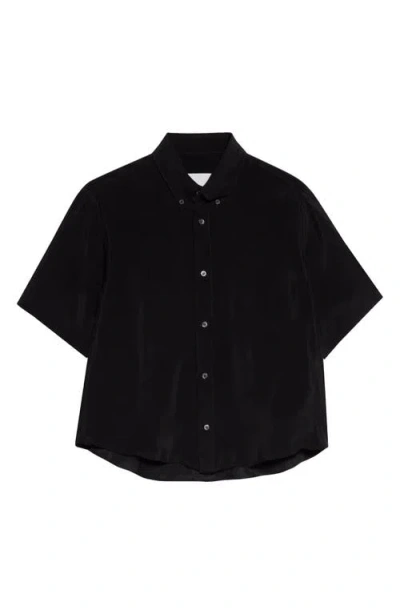 Maison Margiela Short Sleeve Cupro Button-down Shirt In Black