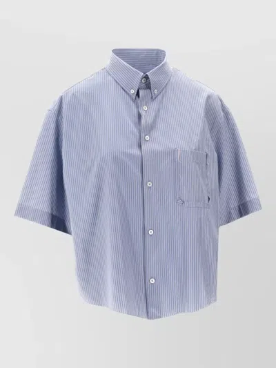 Maison Margiela Short Sleeve Striped Shirt Buttoned Collar Pocket In Blue