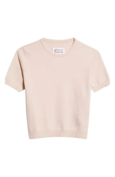 Maison Margiela Short Sleeve Virgin Wool Crewneck Sweater In Pink