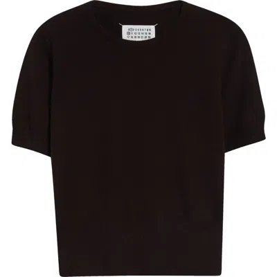 Maison Margiela Short Sleeve Wool Crewneck Sweater In Dark Brown