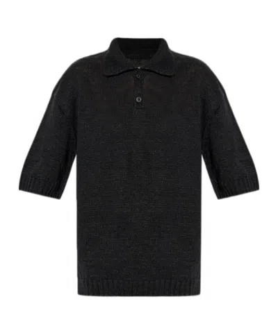 Maison Margiela Short-sleeved Knit Polo Shirt In Black