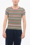 Maison Margiela Short-sleeved Reverse Crew Neck Sweater With Striped Motif
