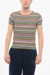 Maison Margiela Short-sleeved Reverse Crew Neck Sweater With Striped Motif In Multi