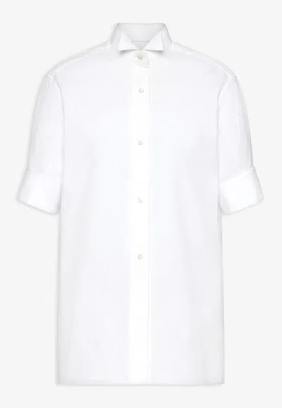 Maison Margiela Short-sleeved Shirt In White Cotton Poplin
