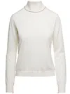 MAISON MARGIELA WHITE HIGH NECK SWEATER WITH CONTRASTING STITCHING IN WOOL WOMAN