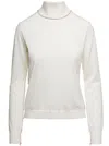 Maison Margiela White High Neck Sweater With Contrasting Stitching In Wool Woman In White