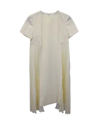 Maison Margiela Side Pleat Dress In Cream Wool In Beige