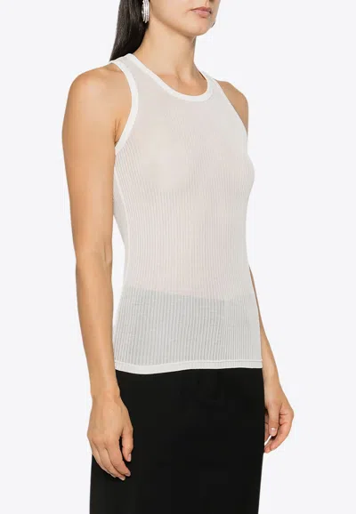 Maison Margiela Silk Fine-ribbed Tank Top In Neutral