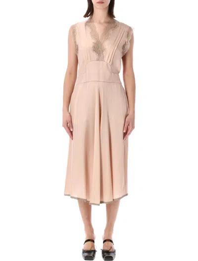 Maison Margiela Lace-trim Satin-silk Midi Dress In Neutral