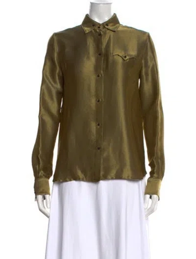 Pre-owned Maison Margiela Silk Long Sleeve Button-up Top In Neutral