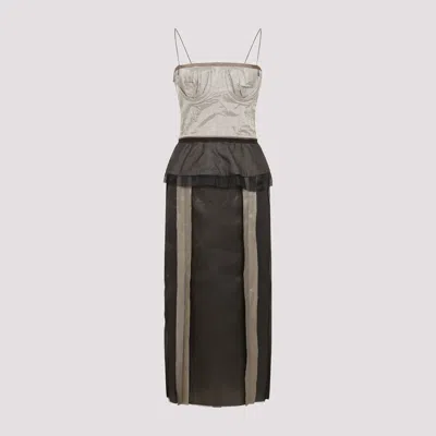 Maison Margiela Women Contrast Panel Silk Midi Dress In Black