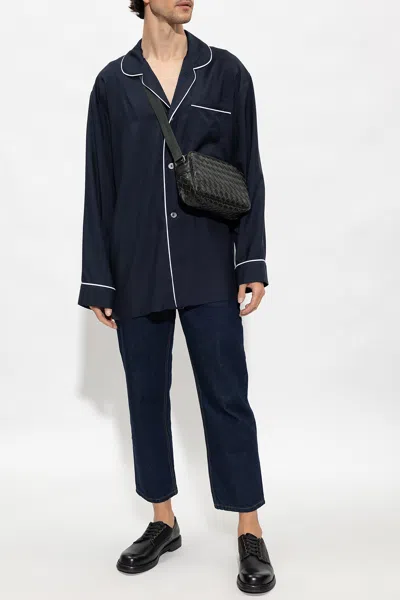 Maison Margiela Silk Shirt In Navy Blue
