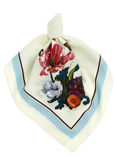 Maison Margiela Floral Silk With Hand-finished Tempera Scarf In Multi
