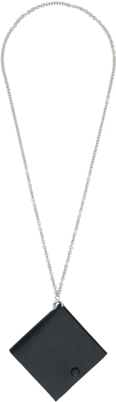 Maison Margiela Silver & Black Square Pouch Necklace In Metallic