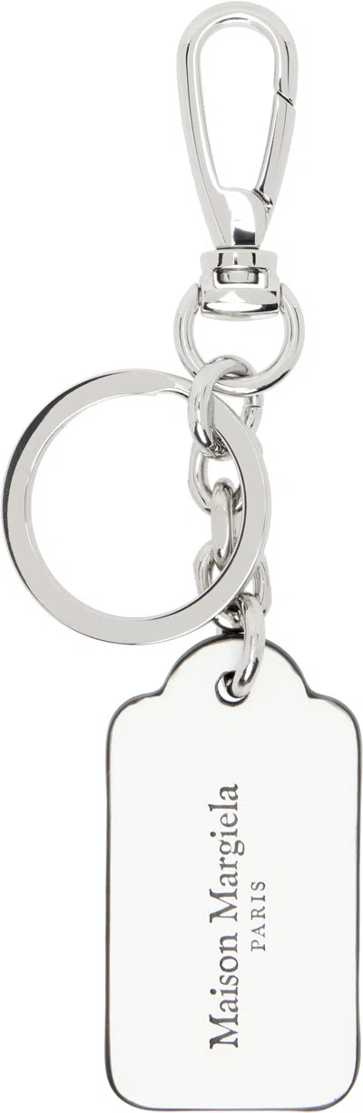 Maison Margiela Silver & White Four Stitches Keychain In Ha202 Black/white