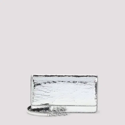 Maison Margiela Silver Cracked Leather Fold Over Bag