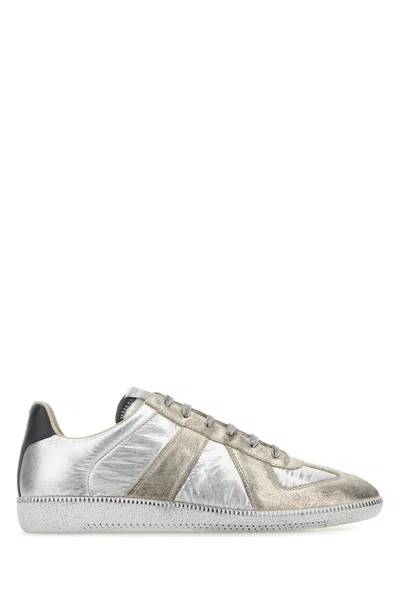 Maison Margiela Replica Leather-trimmed Shell Sneakers In Silver