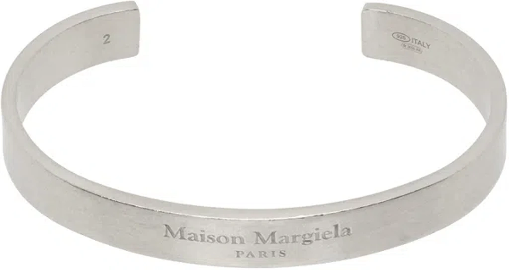 【Maison Margiela】Logo Bracelet - Palladio Burrattato Maison Margiela Silver Logo Bracelet In 951 Palladio Buratta