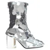 Maison Margiela Silver Pailette Clear Lucite Heels Ankle Boots In Silver