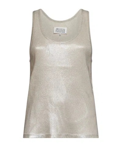 Maison Margiela Beige Ribbed Cotton Silver Print Tank Top In Animal Print