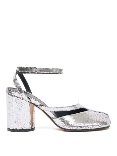Maison Margiela Tabi Broken Mirror Pump Sandal With Adjustable Ankle Strap In Silver