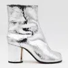 Maison Margiela Tabi Split-toe Crinkled Metallic Patent-leather Ankle Boots In Silver