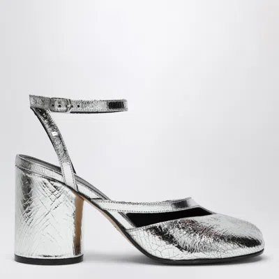 Maison Margiela Tabi Broken Mirror Pump Sandal With Adjustable Ankle Strap In Silver