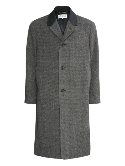 Maison Margiela Single-breasted Black/white Wool Blend Coat In Multi