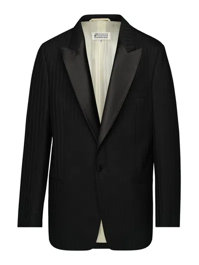 Maison Margiela Striped Single Breast Blazer Jacket In Black