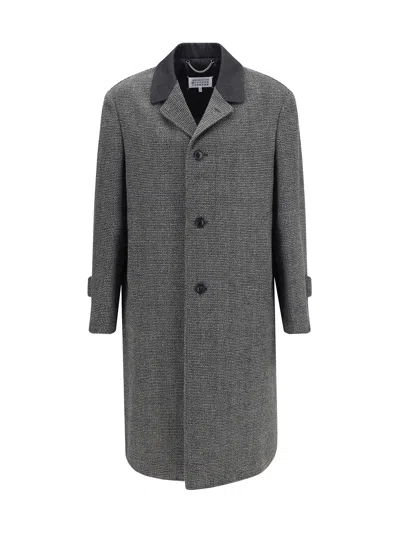 Maison Margiela Single-breasted Black/white Wool Blend Coat In Multi
