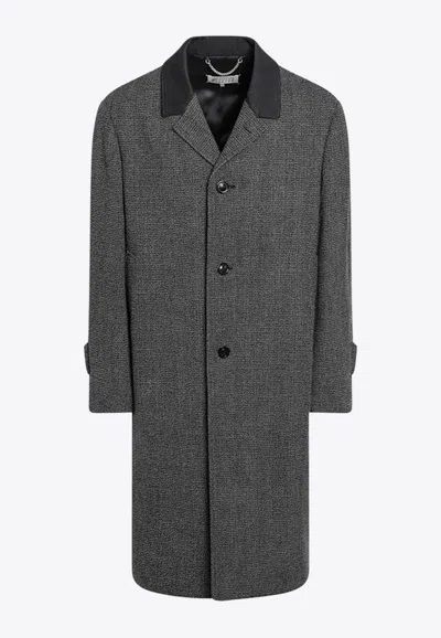 Maison Margiela Single-breasted Black/white Wool Blend Coat In Multi