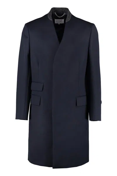 Maison Margiela Black Single-breasted Wool Coat In Blue