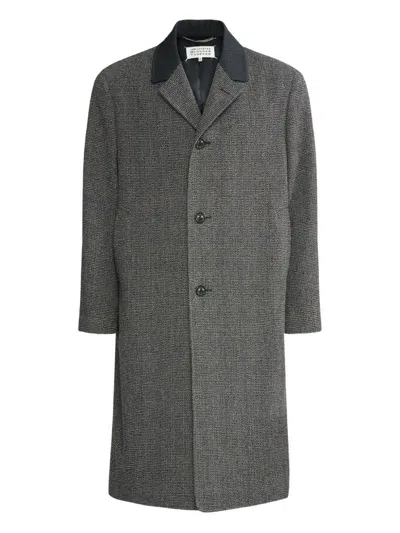 Maison Margiela Single-breasted Black/white Wool Blend Coat In Multi