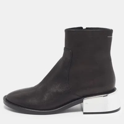 Pre-owned Maison Margiela Size 38 Black Leather Mirror Heel Ankle Length Boots