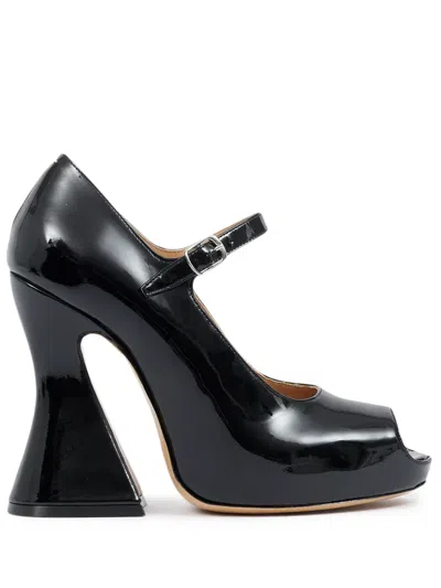 Maison Margiela Open-toe Patent Leather Pumps With Strap Heel 13 Cm In Black