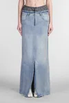 Maison Margiela Light Blue Long Skirt With Front Slit And Five Pocket Design In Denim Woman