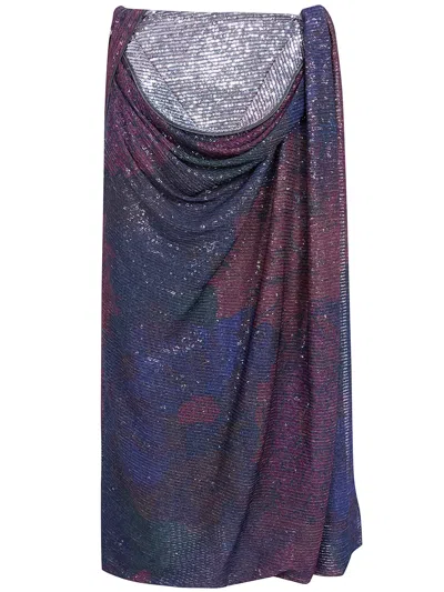 Maison Margiela Printed Draped Sequin Maxi Skirt In Blue And Burgundy In Multi