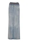 Maison Margiela Light Blue Long Skirt With Front Slit And Five Pocket Design In Denim Woman In Blue